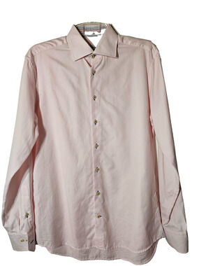 Stenstroms Mens Dress Shirt 15.5 34 Pink Fitted Body Cotton Striped Reverse Cuff